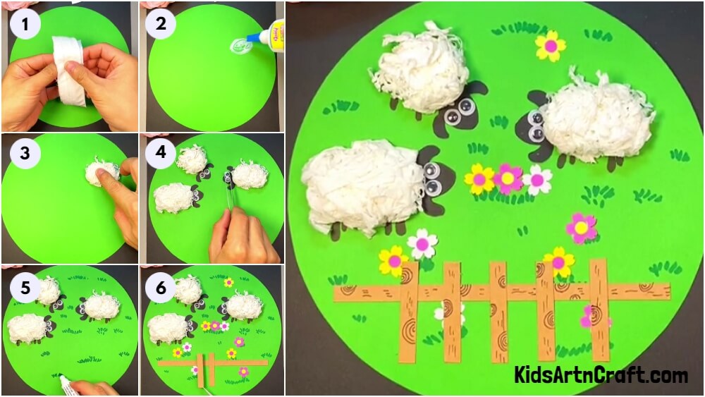 DIY tissue paper Sheep Artwork Easy Tutorial for kids