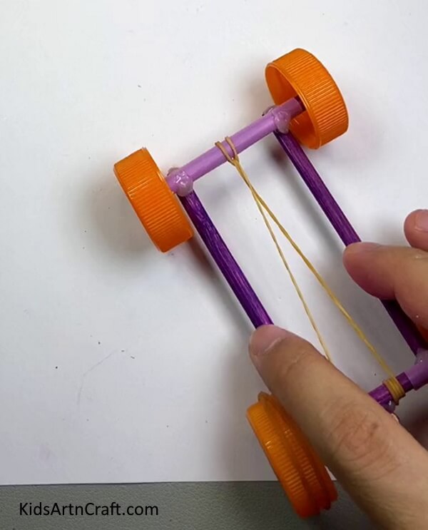 Making Toy Car Craft Using Chopsticks And Bottle Caps For Kids