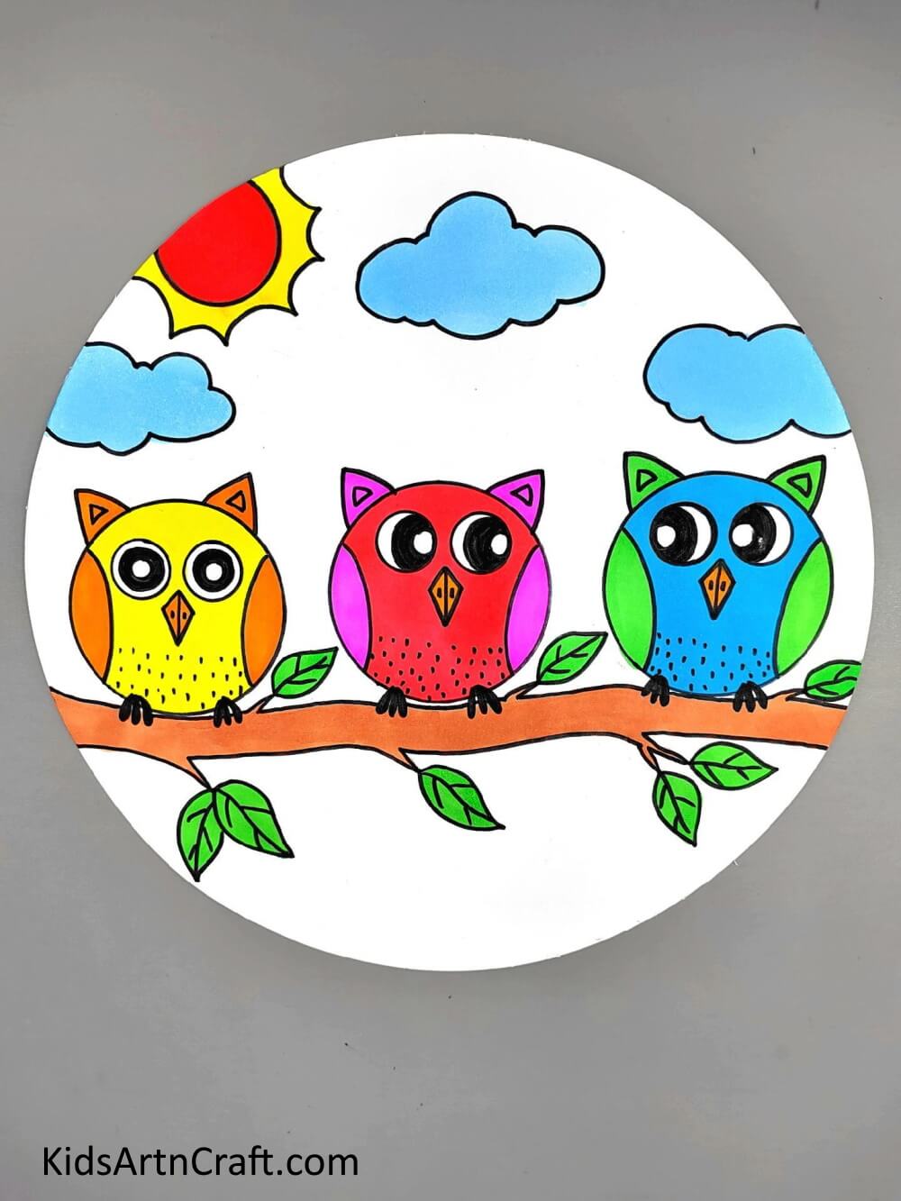 How To Make Group Of Owls Drawing For Kids