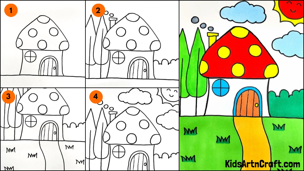 Draw a Mushroom House Step by Step Tutorials