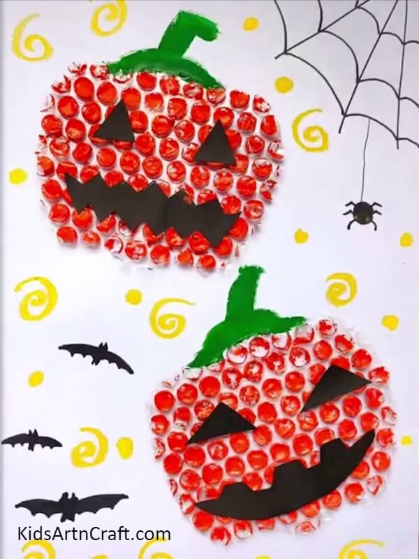 Your Halloween Pumpkin Artwork Craft Is Ready!-Here Is An Easy Guide For Kids To Make Sweet Bubble Wrap Monsters
