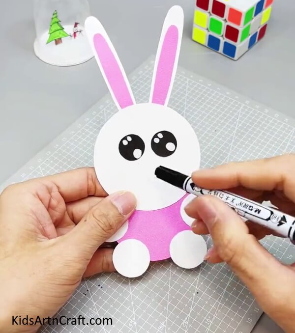 Making Mouth, Nose, And Cheeks Of Bunny - A straightforward paper rabbit craft for youngsters