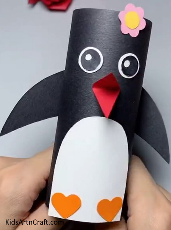 Your Cardboard Roll Penguin Is Ready!-This craft project for preschoolers involves transforming a cardboard tube into a cute penguin. 
