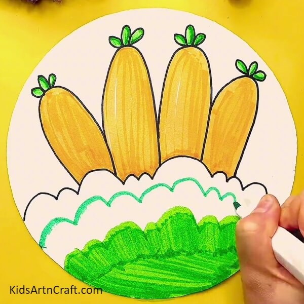 Making one more green lining- Carrot Drawings for Kids - A Tutorial with Steps