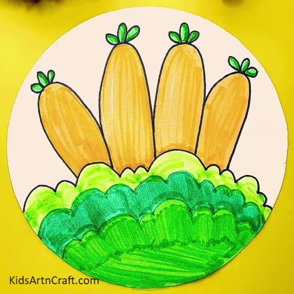Colouring the rest of the ground- Drawing Carrots - An Easy Tutorial for Kids