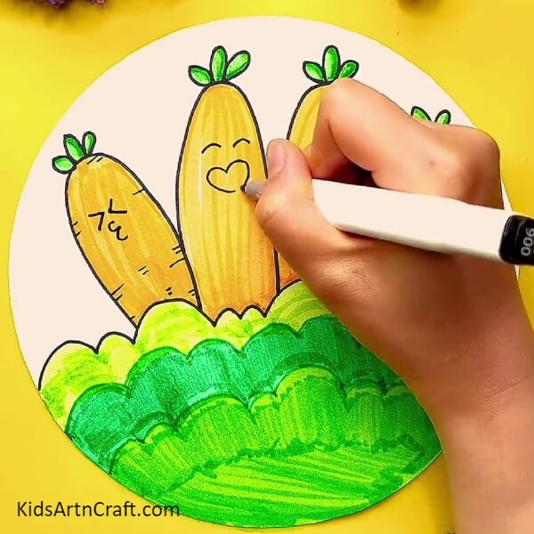 Making some faves on the carrots- Kids Learn to Draw Carrots - Step-by-Step Instructions