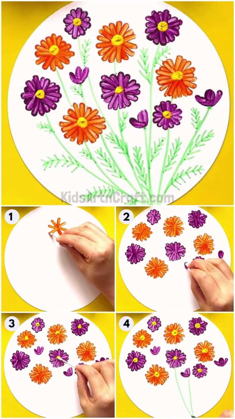 Pretty Cotton Earbud Flower Painting Art Idea For Kids - Kids Art & Craft