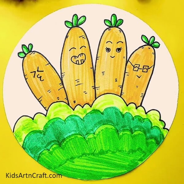 Completing all the expressions- Drawing Carrots for Kids - Step-By-Step Guide