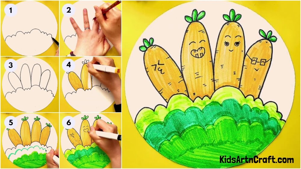 Easy Carrot Drawing Step-by-step Tutorial For Kids