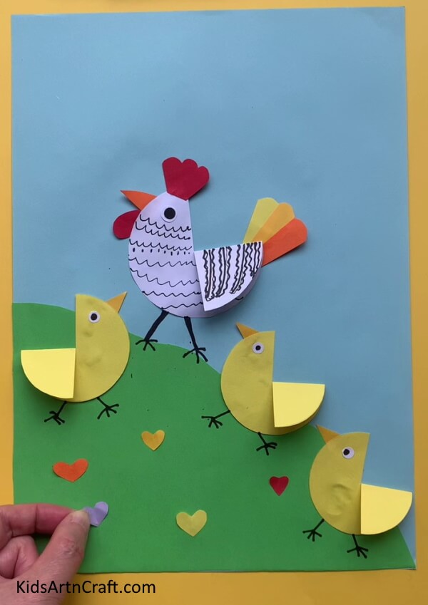Pasting Heart Shape Flowers An undemanding chicken-inspired art and craft project for young ones 