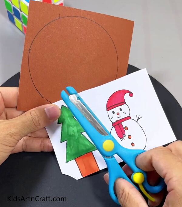 Cutting Out Circle, Tree, And Snowman - Quick Xmas creations for kids to do in their own house