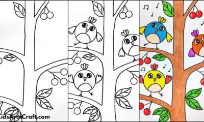 Easy Drawing Of Birds on a Cherry Tree
