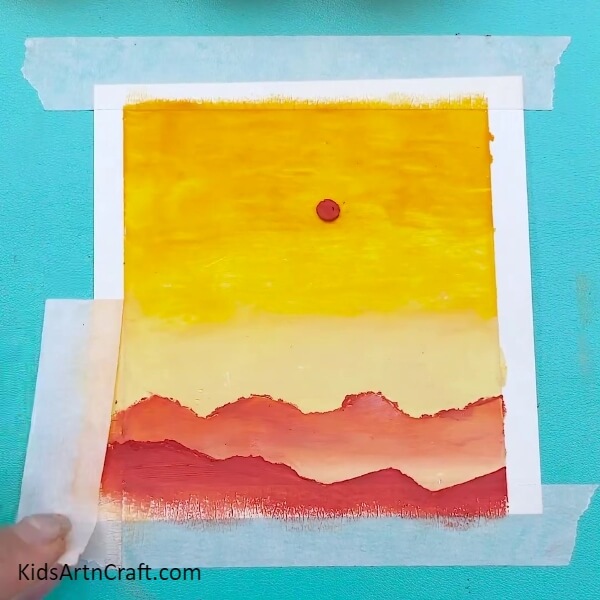 Untape edges. Easy Dusk Scenery Painting Step-by-step Tutorial For Kids