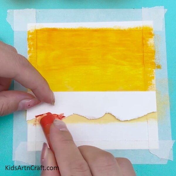 Color the mountains Orange- Instructions For Kids to Create a Sunset Picture