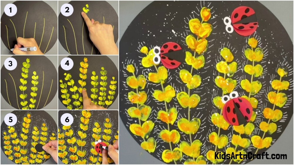 Easy Finger Tips Flower Art & Ladybug Craft With Step by Step Tutorial