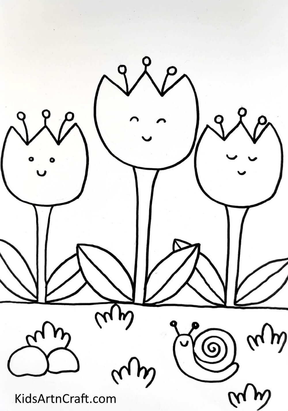 Drawing Garden - Simple tulip flower painting for the young ones. 