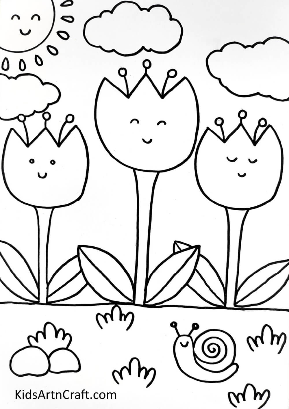 Drawing Sky - It's easy for kids to make tulips at home.