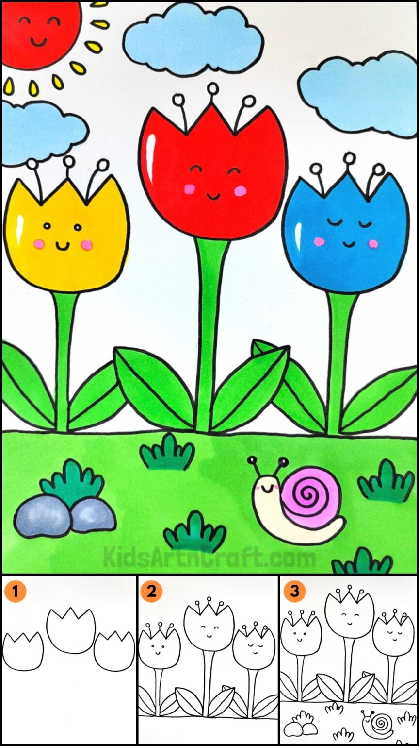 Easy Tulip Flower Painting Tutorial For Kids - Kids Art & Craft