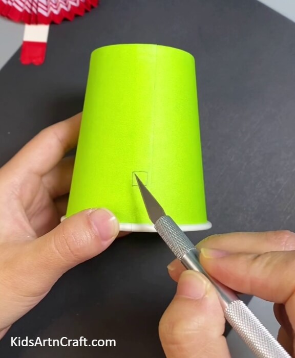 Cut The Design Using Knife Scalpel- Making a Fun Frog Puppet Toy Utilizing a Paper Cup For Toddlers