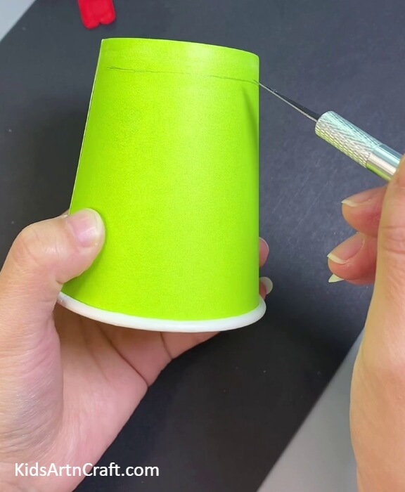 Cut The Base Of The Cup Too- Construct a Frog Puppet Toy with a Paper Cup For Kids