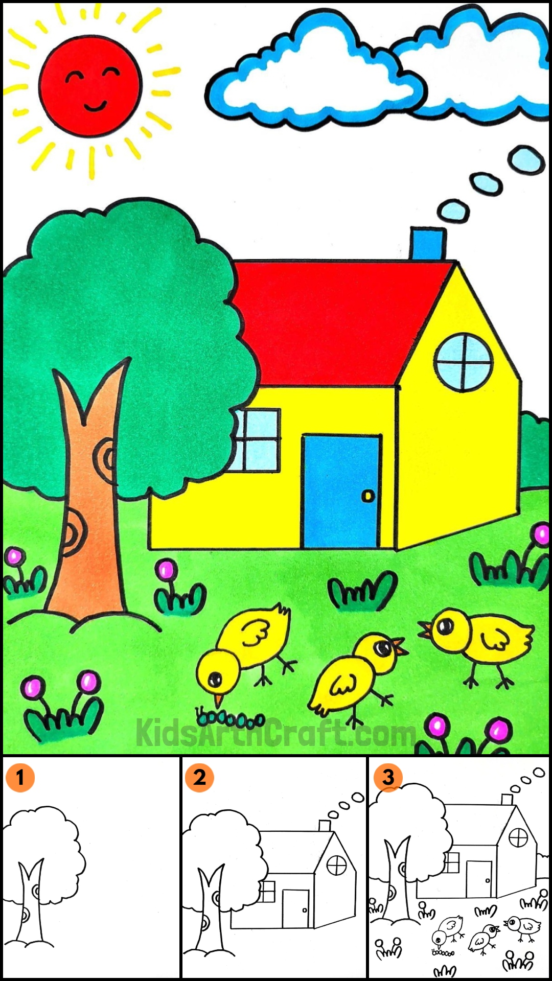 Child tutorial house drawing | Simple kids house | house ideas In this  tutorial | Simple house drawing, House drawing, Drawing for kids
