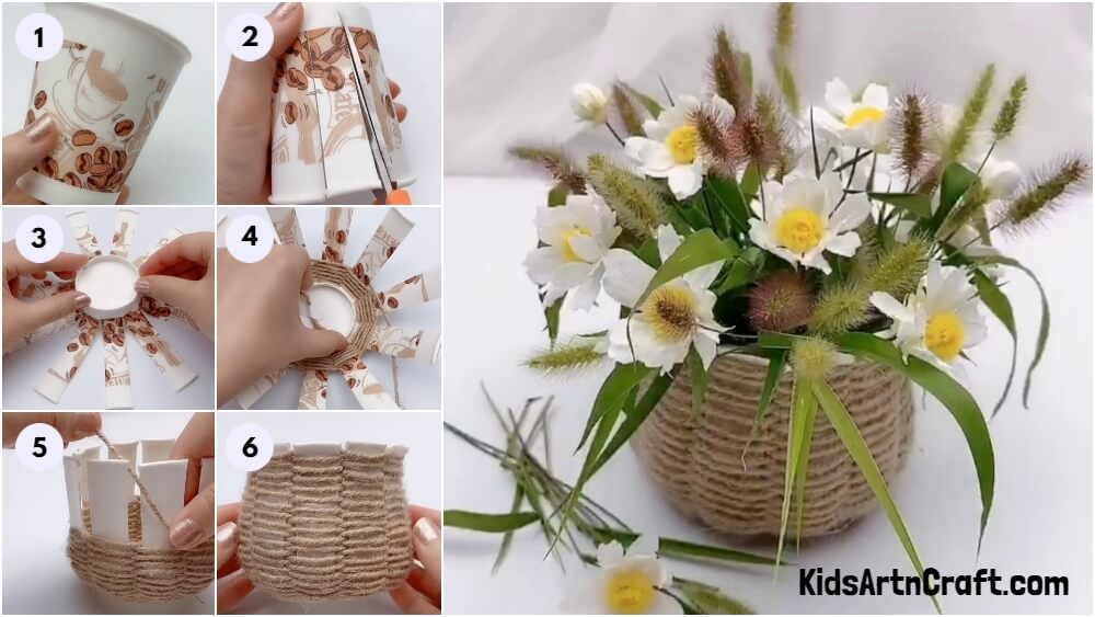 Easy Jute Weaving Flower Basket Idea For Beginners