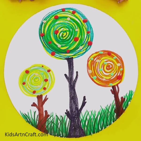 Your Craft Is Ready- An uncomplicated tutorial for youngsters to learn about Kandinsky's circle tree landscape art 