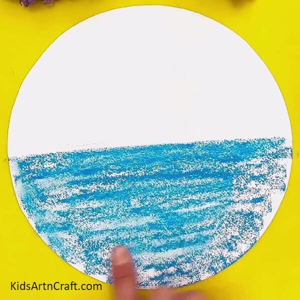 Blending the colour of the water- Easy Art-Craft Ideas for Kids Involving Mountains and Seas 