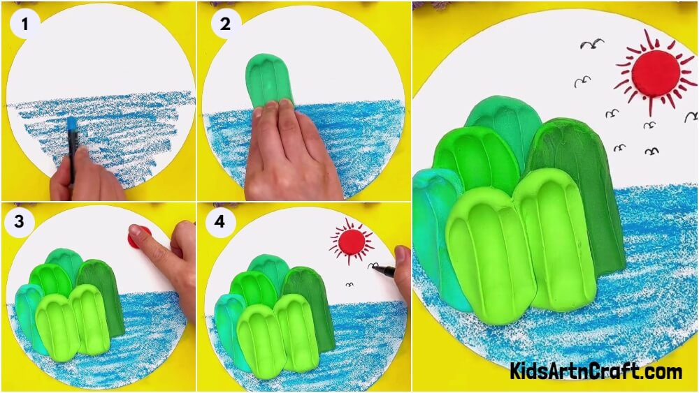 Easy Mountains In Sea Scenery Art-Craft Ideas For Kids