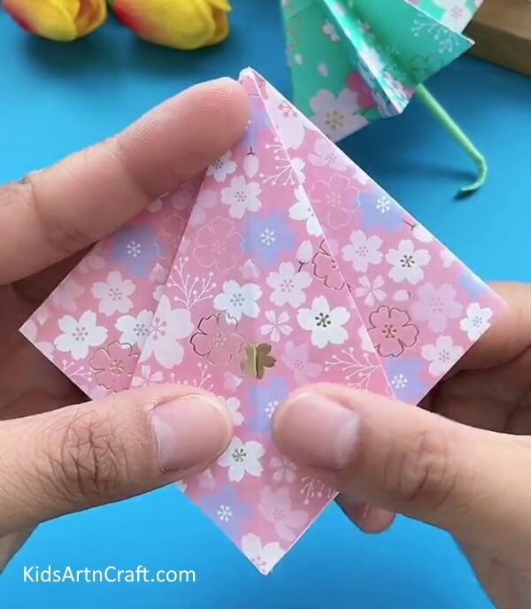Turn Over And Fold The Printed Craft Paper- Kid-Friendly Tutorial For Making A Paper Umbrella