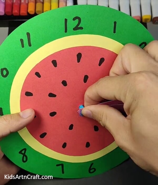 Fixing The Clock Hands-Assemble a Paper Watermelon Clock with the kids