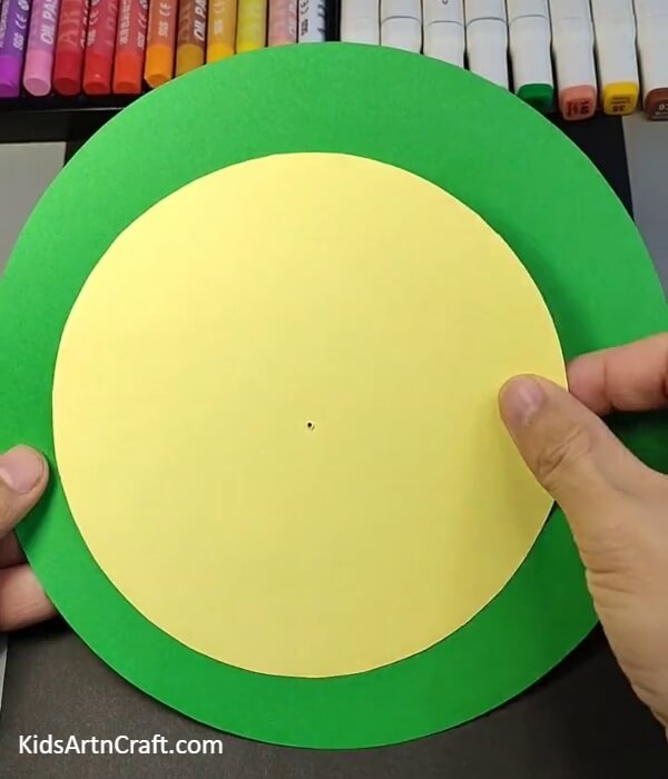 Pasting A Yellow Circle-Making a Paper Watermelon Clock with Kids