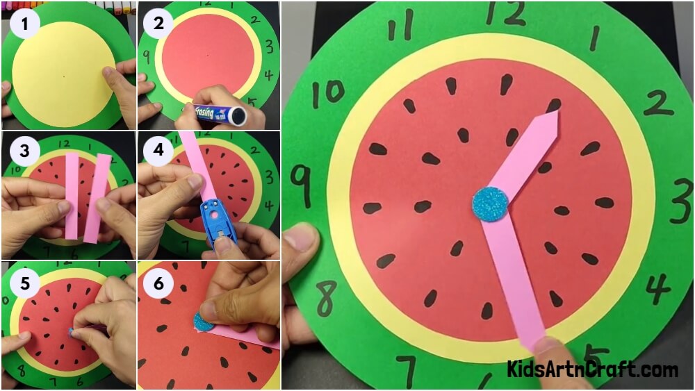 Easy Paper Watermelon Clock Craft For Kids