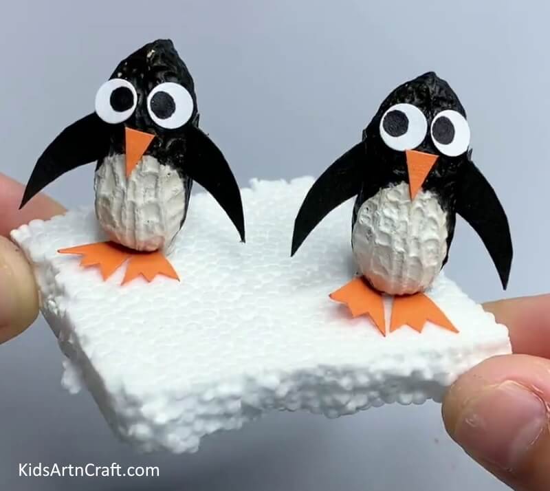 This Is The Final Look Of Our Peanut Penguin Craft! - A magnificent penguin craft fashioned with peanut, thermocol, and a paintbrush.