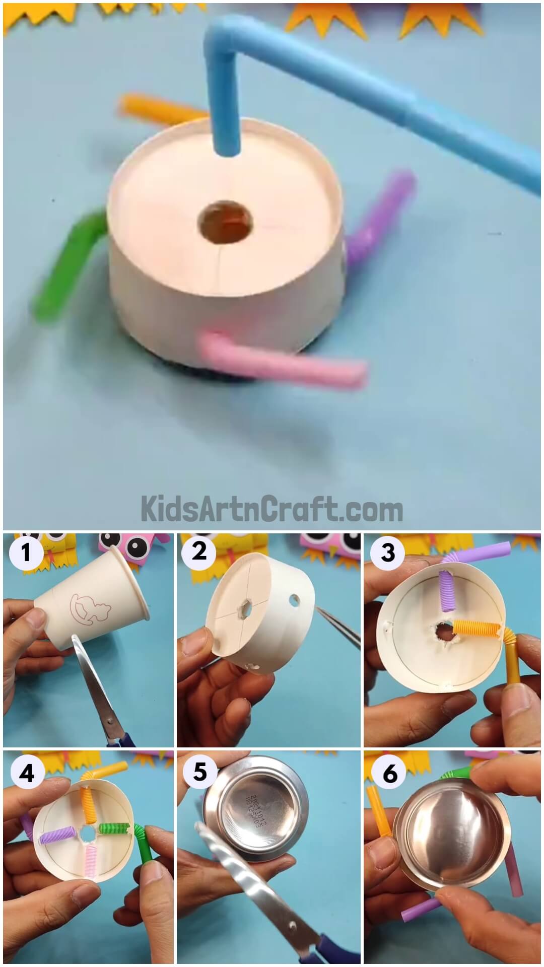  Easy spinning toy from paper cup and straws for kids