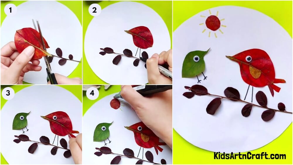 Easy To Learn Birds Art & Craft From Leaves Tutorial for kids