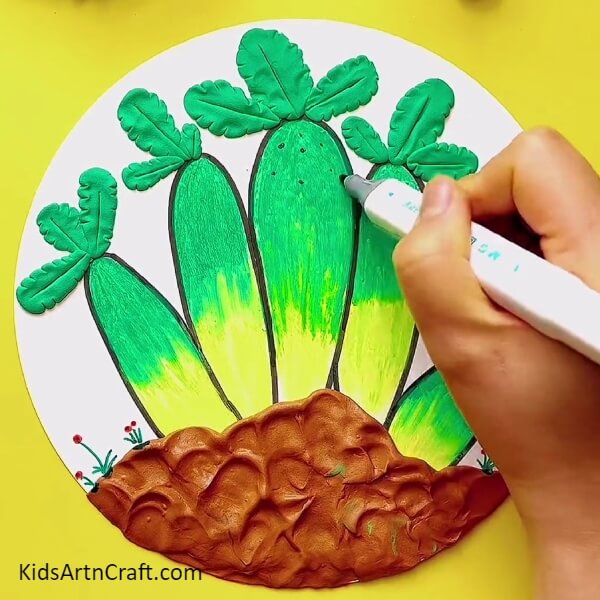Adding Details with Markers and Sketch Pens - Forming a Clay Cactus Desert Artwork that is Easy to Do