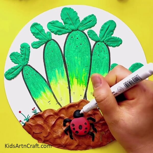Making Details Of Ladybug - Crafting a Cactus-Themed Desert Artwork Using Clay That Is Easy