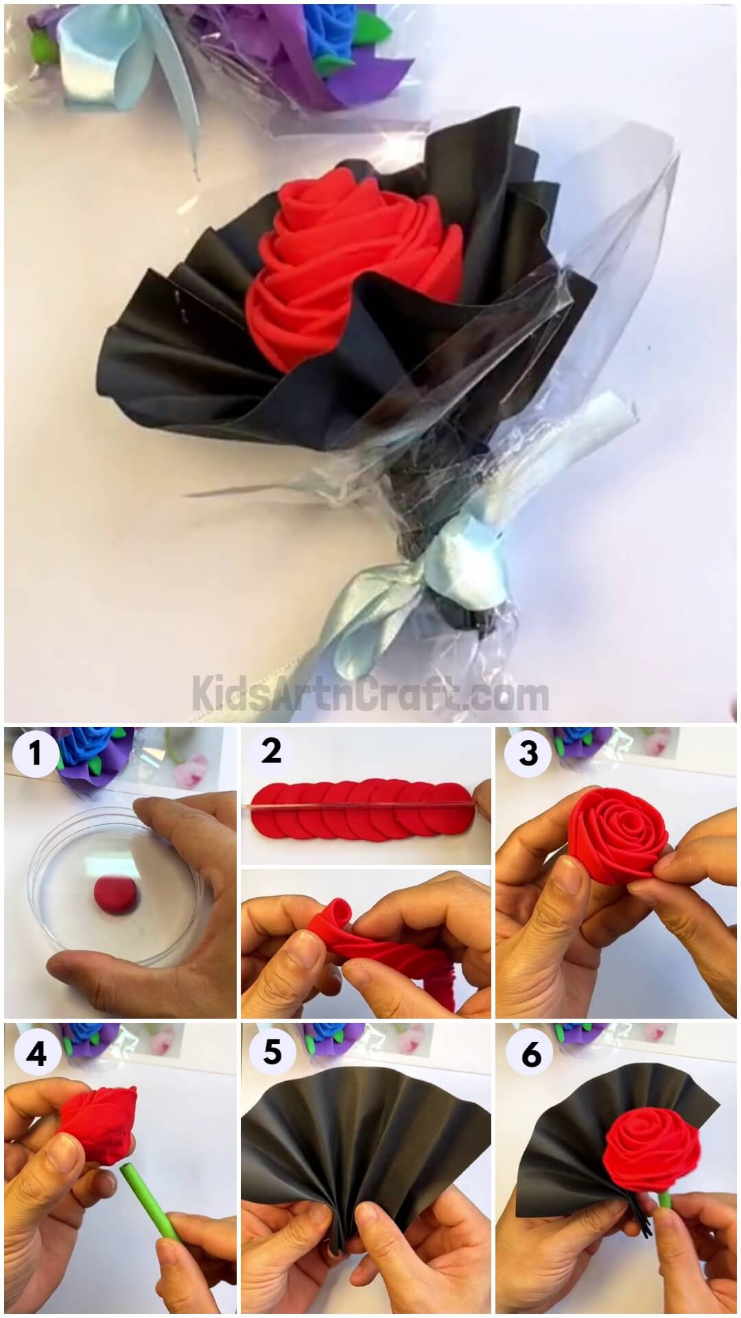 Easy to make Clay Rose Bouquet Craft For Kids
