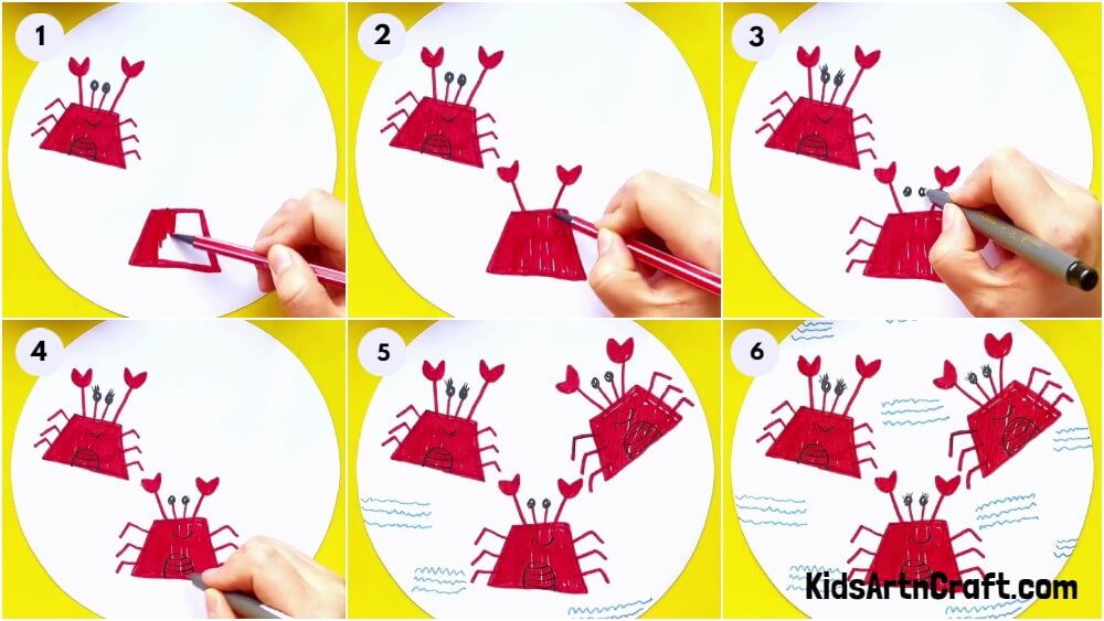 Easy To Make Crab Drawing Using Sketch Pen Step By Step Tutorial