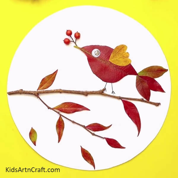 Finally, The Lovely Little Bird Relaxing On The Twig-An Easy To Follow Guide For Making A Fall Leaves Bird Craft With Kids