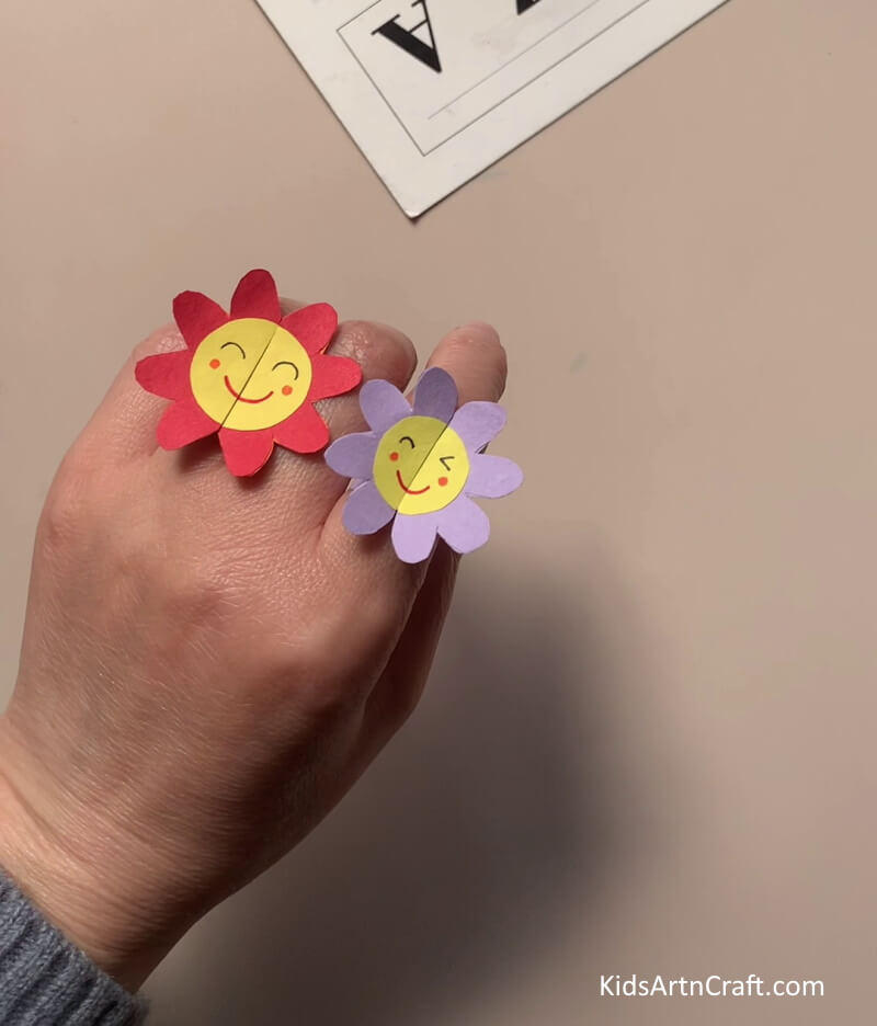 This Is The Final Look Of Our Flower Paper Ring Jewellery! - Superb Blossoms Paper Rings Jewellery Crafting For Kids To Construct At Home