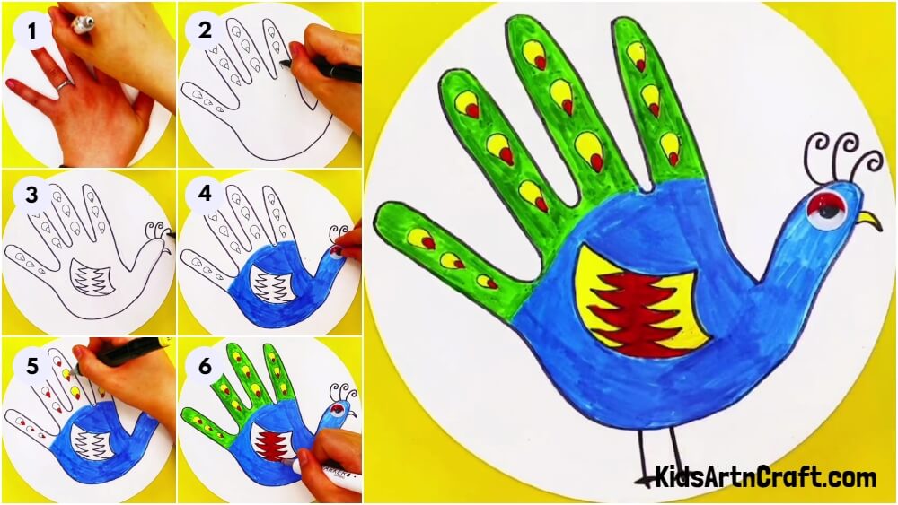 Easy To Make Palm Outline Peacock Craft Tutorial For Kids