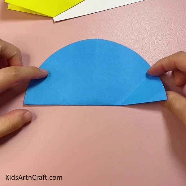 Make A Semicircle From Blue Craft Paper-Simple Paper Bag With Heart Craft Tutorial