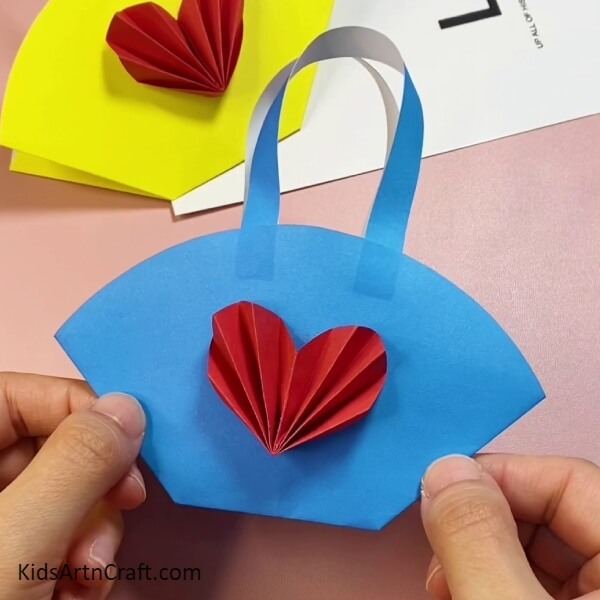 Finally, Your Cute Little Heart Shape Paper Bag Is Ready-Paper Bag Craft Tutorial For Kids