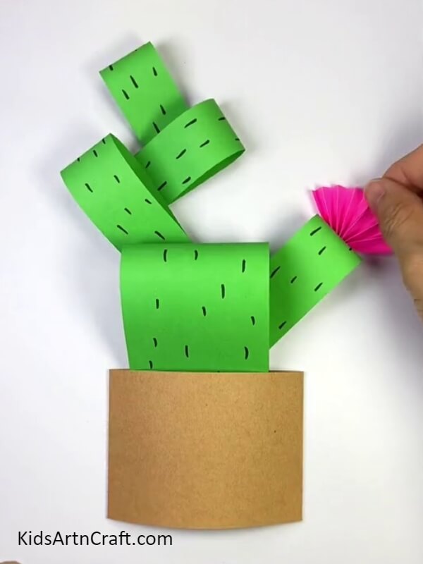 Stick The Flower On Top Of The Stem. Paper Cactus Craft For Beginners