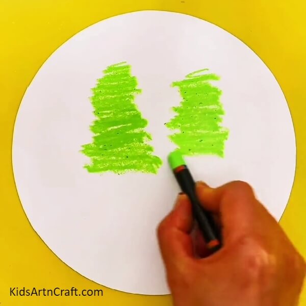 Making The Crown Of Another Tree - Constructing A Tree Vignette With Oil Pastels Is A Piece Of Cake For Kids