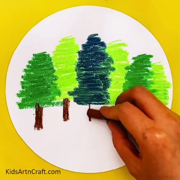 Drawing The Tree Trunks - A Step-By-Step Guide To Help Kids Make A Tree Scenery Utilizing Oil Pastels