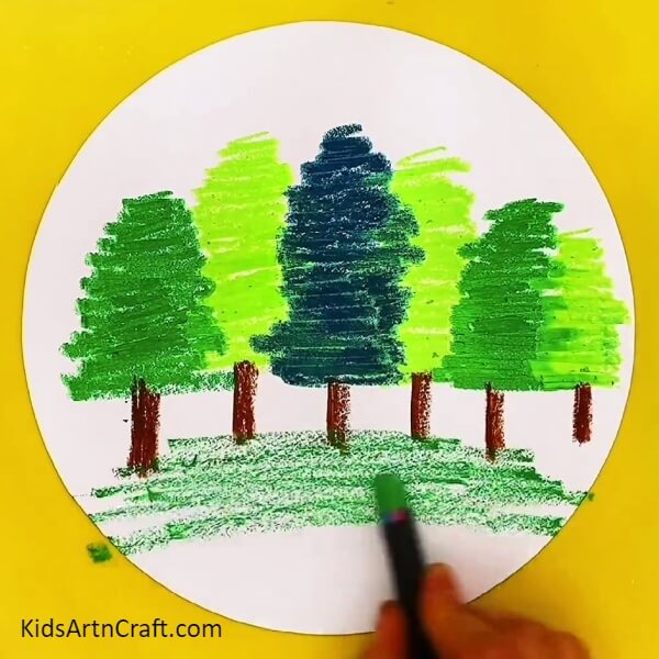 Making The Ground - Learn How To Build A Tree Scene With Oil Pastels - A Tutorial For Kids