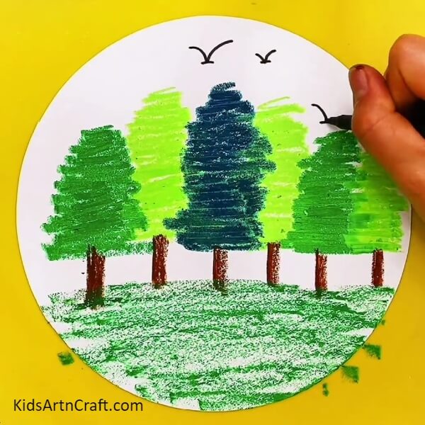 Drawing The Birds - A Simple How-To Guide For Kids To Create A Tree Landscape With Oil Pastels